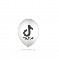 К-кт балони с печат Тик Ток, 26 см. диаметър, 10 бр. в опаковка, цвят бял /Gx/