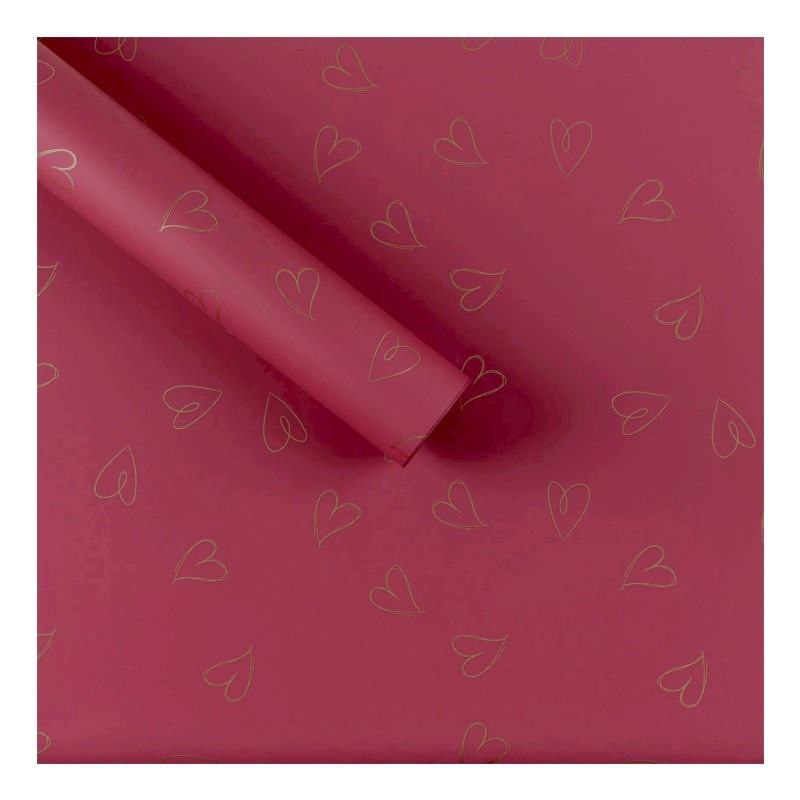 Опаковъчна хартия цвят бордо, "Сърца", 55,5 х 54,5 см. /Km/