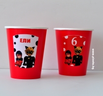 Персонализирана хартиена парти чашка 250 мл Калинката и Черния Котарак, 6бр. пакет