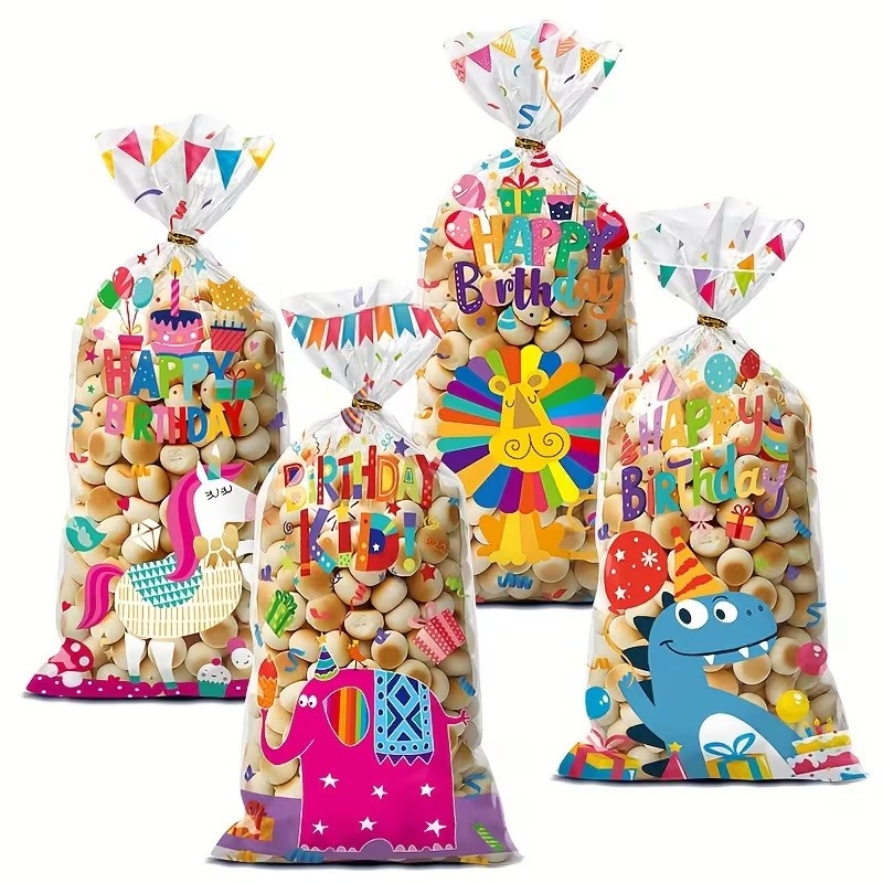 Подаръчни торбички целофан, животни Happy Birthday, 27х12,5см, 50бр. /Pe/