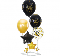 Комплект балони Happy Birthday в черни и златни цветове, с включена стойка  /Pp/