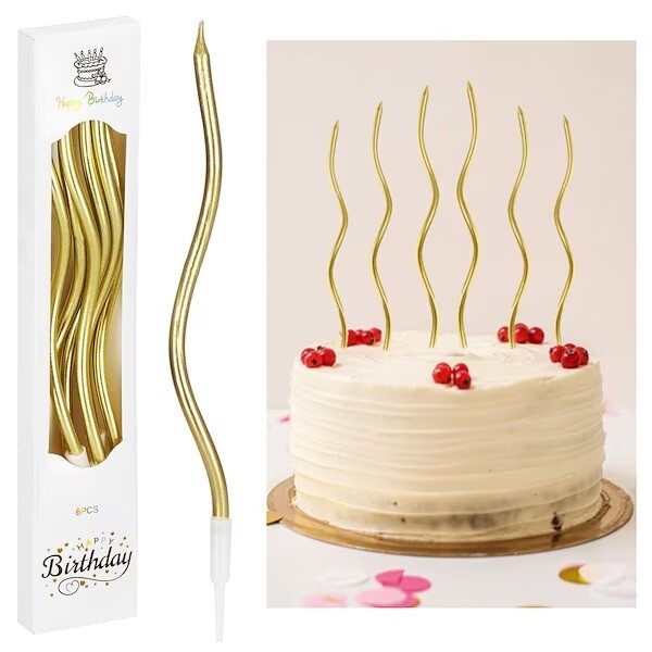 Свещи за торта спирали, 12бр., цвят злато, 15,5см /Tm/