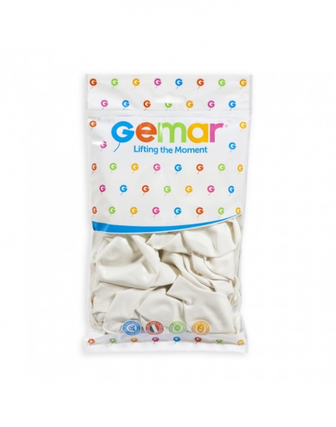Балон цвят бял / White, диаметър 26 см, 100 бр. в пакет, Gemar G90 #001