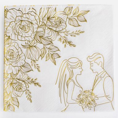 Салфетки Сватба, Младоженци, златни гланц, 20 бр. в пакет /Mb/