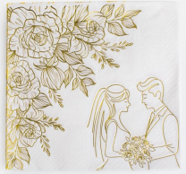 Салфетки Сватба, Младоженци, златни гланц, 20 бр. в пакет /Mb/