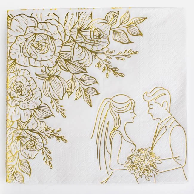 Салфетки Сватба, Младоженци, златни гланц, 20 бр. в пакет /Mb/