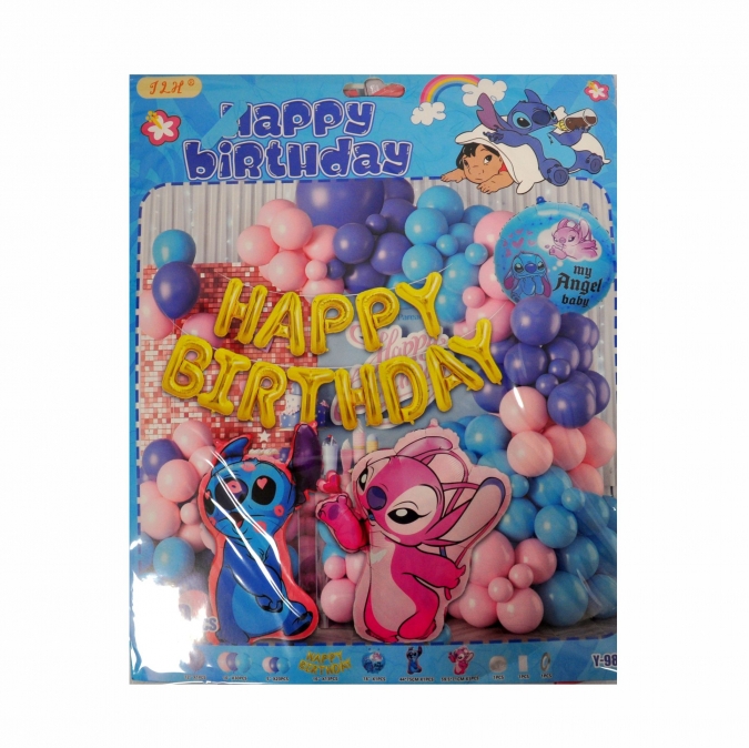 Комплект за украса с балони Стич и Ейнджъл, 58 броя /Pe/