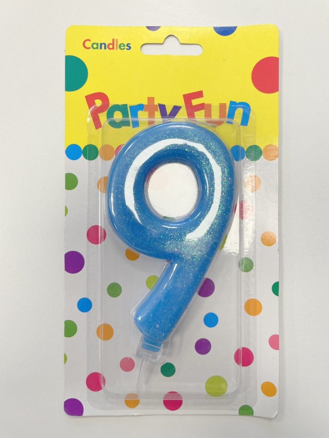 Свещ гига с брокат, цифра 0 цвят син /Gx/