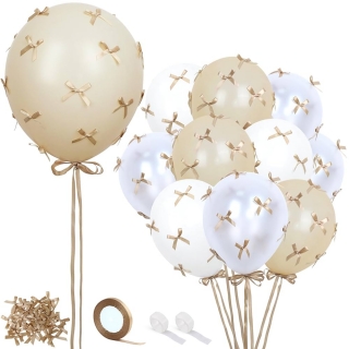 Комплект 41 бр. балони в лате, бяло и шампанско с панделки /Pe/