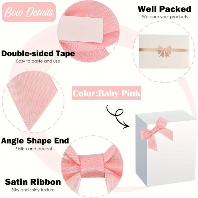 Елегантни сатенени панделки за декорация, цвят розов, 10 бр. 6,3см /Tm/