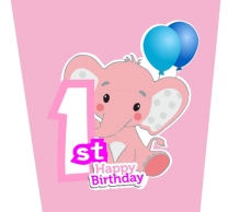 Хартиена парти чашка 250 мл Слонче Първи рожден ден момиче цвят розов бебе/ First Birthday Elephant, 8 бр. в опаковка