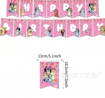 Банер гирлянд Блуи и Бинго, розов, Happy Birthday, 2,5м. /Pe/